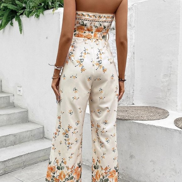 Floral Print Belted Tube Jumpsuit - Picture 2 of 5